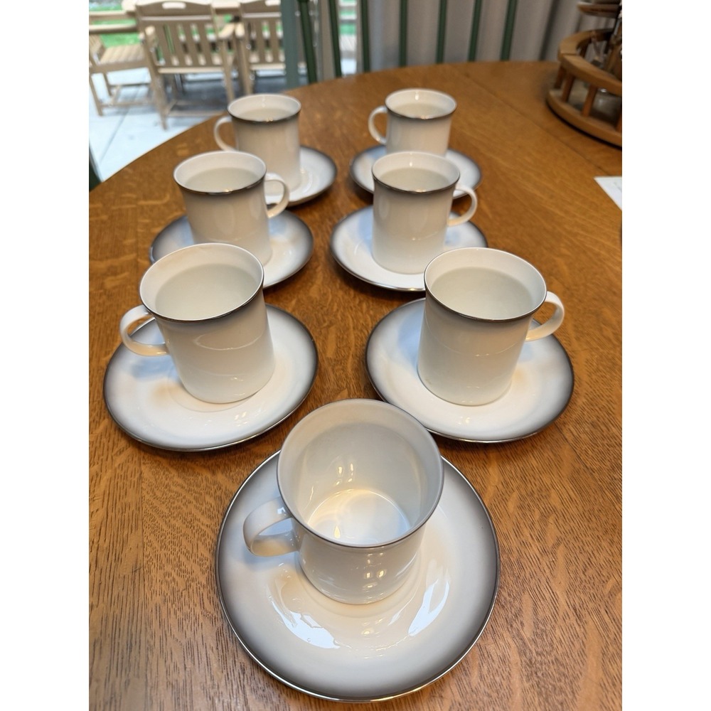 Rosenthal Evensong Set Of 7 Coffee/Tea Cups & Saucers Platinum Edge